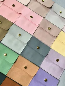 Microfiber velvet jewelry pouches with snap closure in assorted macaron colors