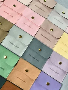Microfiber velvet jewelry pouches with snap closure in assorted macaron colors