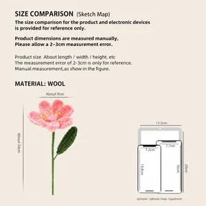 Handmade crochet pink tulip flower bouquet with size comparison for home decoration