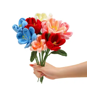 Handmade crochet tulip bouquet with colorful knitted flowers for gift giving