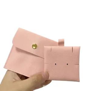 Pink velvet jewelry pouch with snap button and handmade jewelry gold letter printing