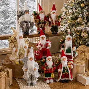 Collection of decorative 12-inch standing Santa Claus figures in various luxury festive outfits