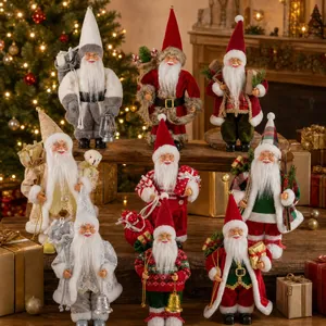 Detailed collection of nine 12-inch Santa Claus figurines in festive holiday costumes