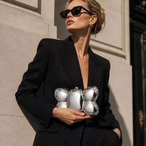 Silver mirror acrylic evening clutch bag with unique bubble-shaped geometric design