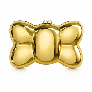 Fashionable gold bow acrylic clutch evening bag with elegant metallic mirror finish