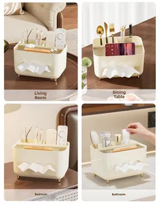 Multifunctional cream tissue box with gold accents for living room and tabletop storage
