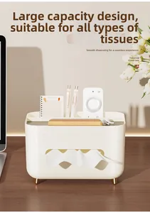 Cream tissue box with gold feet and top organizers for remote control and stationery