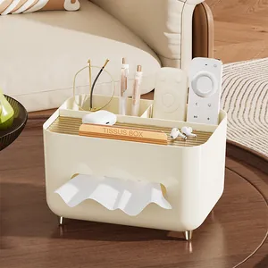 Multifunctional Tissue Box Desktop Organizer Phone Holder Remote Caddy ABS Plastic Light Luxury Style Home Office Decor