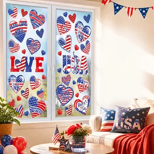 American Independence Day Window Clings Static PVC Double Sided Patriotic Stars Stripes Heart Fourth Of July Glass Decals