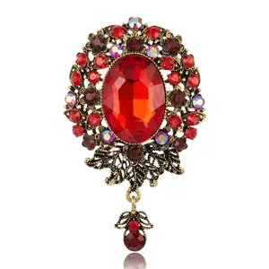 Vintage Baroque Alloy Rhinestone Brooch For Women High Grade Palace Style Oval Crystal Floral Corsage Clothes Decor Pins Jewelry
