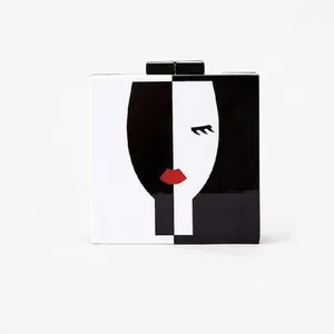 Abstract Face Pattern Acrylic Hard Shell Evening Clutch Bag Square Splicing Artistic Handbag For Women Wedding Party Prom
