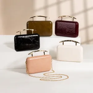 Evening Clutch Bag Glossy PU Leather Pleated Gold Metal Handle Handbag Women Wedding Party Banquet Formal Crossbody