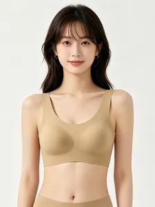 Seamless U-neck wire-free bra featuring wide shoulder straps in a nude skin tone finish