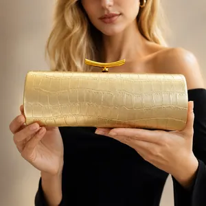 Damen Abendclutch Tasche Krokodilmuster PU Leder Baguette Form Minimalistische Bogenschließe Elegante Party Umhängetasche
