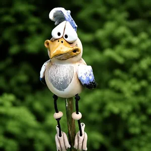 Funny resin chicken garden statue with long rope legs for outdoor fence yard decor
