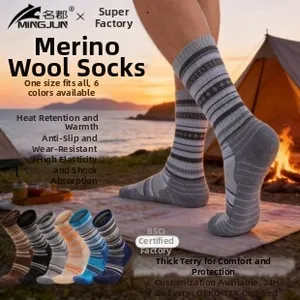 Camping scene featuring warm merino wool hiking socks with thick thermal cushion