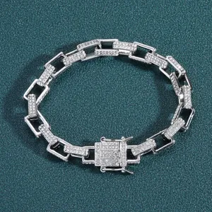 Bracciale a maglie hip hop argento 8mm con pavé di zirconi cubici scintillanti