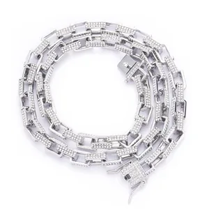 Collana hip hop 8mm a catena quadrata con finitura in argento scintillante e zirconi bianchi