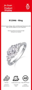 Detailed view of S925 sterling silver three-stone ring with moissanite claw setting