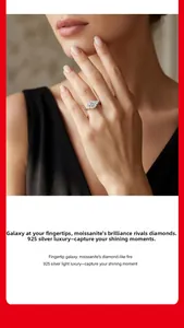 Detailed view of large moissanite stone on 925 sterling silver band with bright fire effect