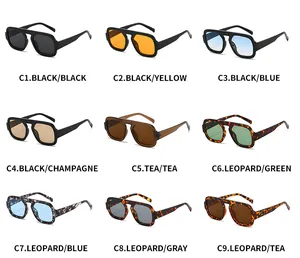 Grid view of pilot sunglasses in nine colors with various tinted lenses and frames