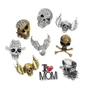 Gothic skull pendant collection in silver and gold metal finishes with rhinestones