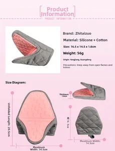 Detailed size chart for the fish-shaped silicone and cotton oven mitt with anti-slip texture