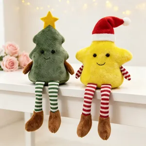 Christmas Plush Doll Ornaments Long Striped Legs Green Tree Yellow Star Soft Toy Holiday Party Home Decor