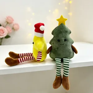 Festive plush Christmas tree and star set with striped legs for holiday home decoration