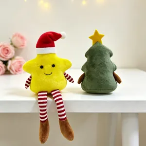 Plush Christmas tree and yellow star dolls with hats for festive party decorations