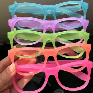 Neon Glowing Party Glasses Fluorescent No Lens Plastic Eyewear Frames For Halloween Nightclub Performance Costume Accessories Unisex