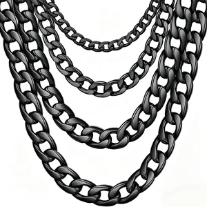 Detail of multi-layered black plated stainless steel Cuban chain necklaces for men
