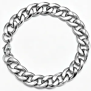 Close-up of polished silver Cuban link chain necklace featuring a durable lobster clasp