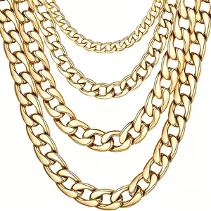 Chunky gold multi-layered hiphop necklace featuring stacked curb chains for men