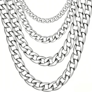 Detailed comparison of silver Cuban link chains in four different widths and thicknesses