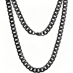 Polished black Cuban link necklace in durable stainless steel with a secure lobster clasp