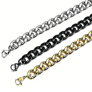 Stainless Steel Cuban Link Chain Necklace Unisex Hip Hop Street Style Gold Silver Black Curb Chain For Men Women Jewelry
