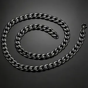 Macro detail of high-quality 8mm black electroplated stainless steel Cuban link chain