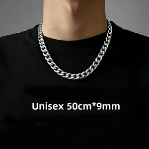 Detailed view of 9mm wide silver curb chain necklace for unisex street style