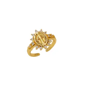 Bohemian gold plated Virgin Mary open ring with sparkling cubic zirconia accents