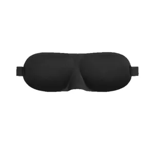 Ergonomic 3D contoured blackout sleep mask in black with deep eye grooves and elastic strap