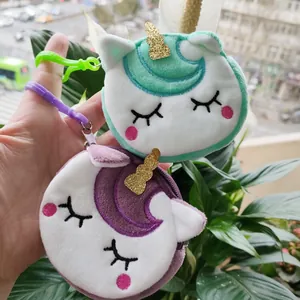Cute unicorn plush coin purse keychain in mint green and light purple colors