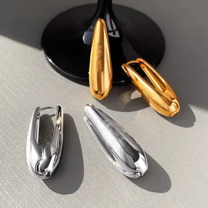 Irregular Geometric U-Shape Hoop Earrings With Copper Earring Post Minimalist High Polish Jewelry For Women