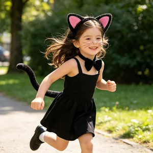 Ensemble cosplay chat noir pour enfants avec serre-tête oreilles, nœud et queue