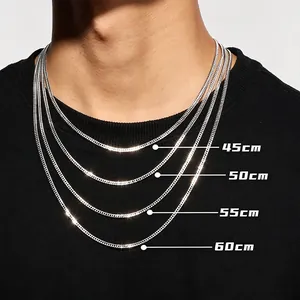 Size chart showing stainless steel snake chain lengths 45cm 50cm 55cm and 60cm on model