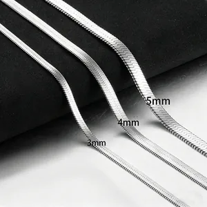 Minimalist Stainless Steel Flat Snake Chain Necklace Silver Tone Blade Herringbone Link Chain For Men Women Daily Jewelry