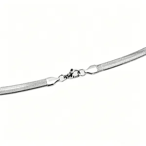 Polished silver stainless steel herringbone flat snake chain necklace with lobster clasp