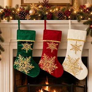 Christmas Stockings Velvet Gold Sequin Snowflake Holiday Hanging Fireplace Decoration Gift Bags Large Socks
