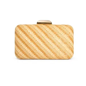 Woven Straw Evening Clutch Bag With Metal Clasp And Chain Strap Summer Beach Vacation Party Handbag Chic Rectangular