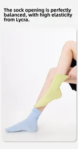 Dettaglio dei bordi in Lycra ad alta elasticità su calze in cotone in colori pastello